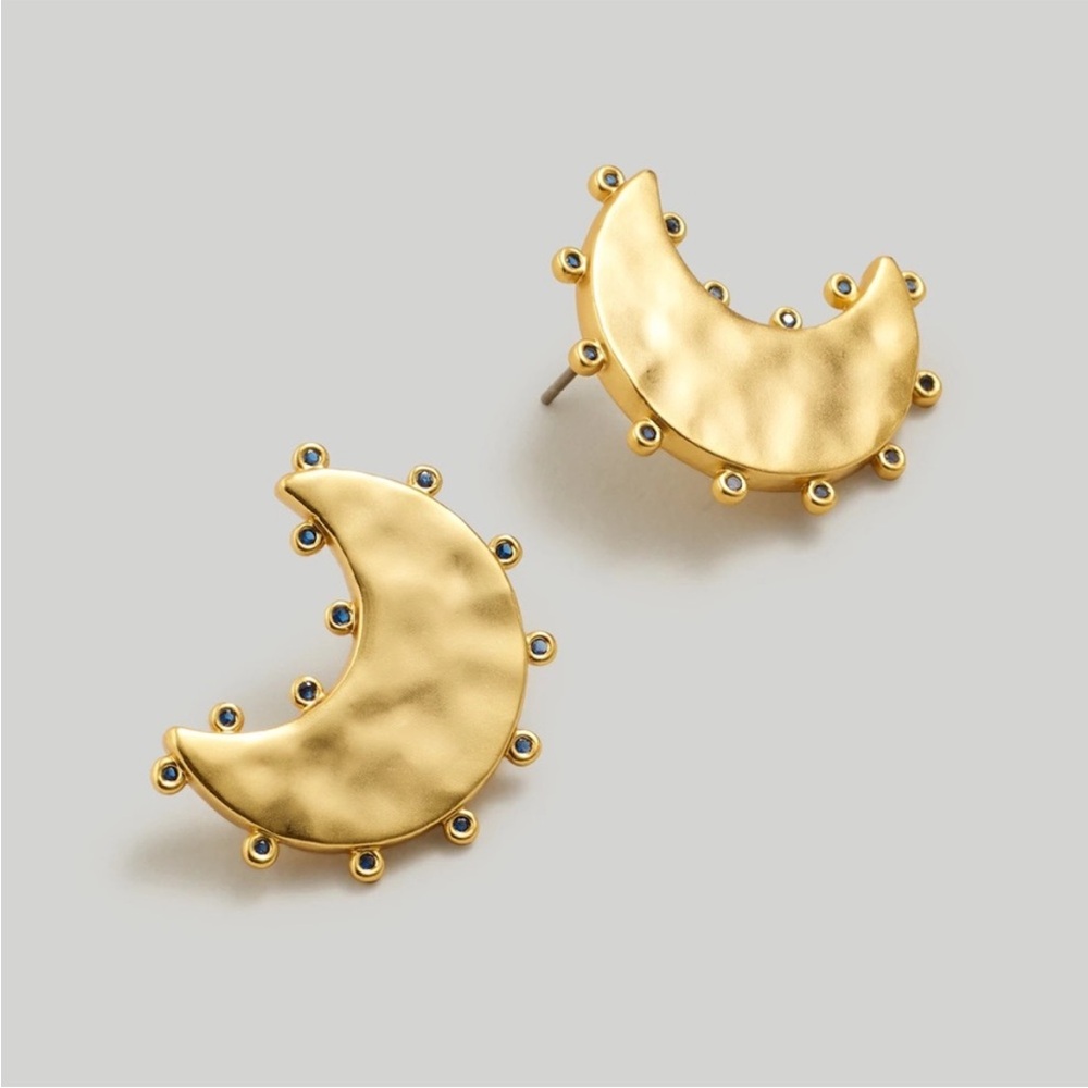 NEW MADEWELL Dotted Moon Statement Stud Earrings Vintage Gold